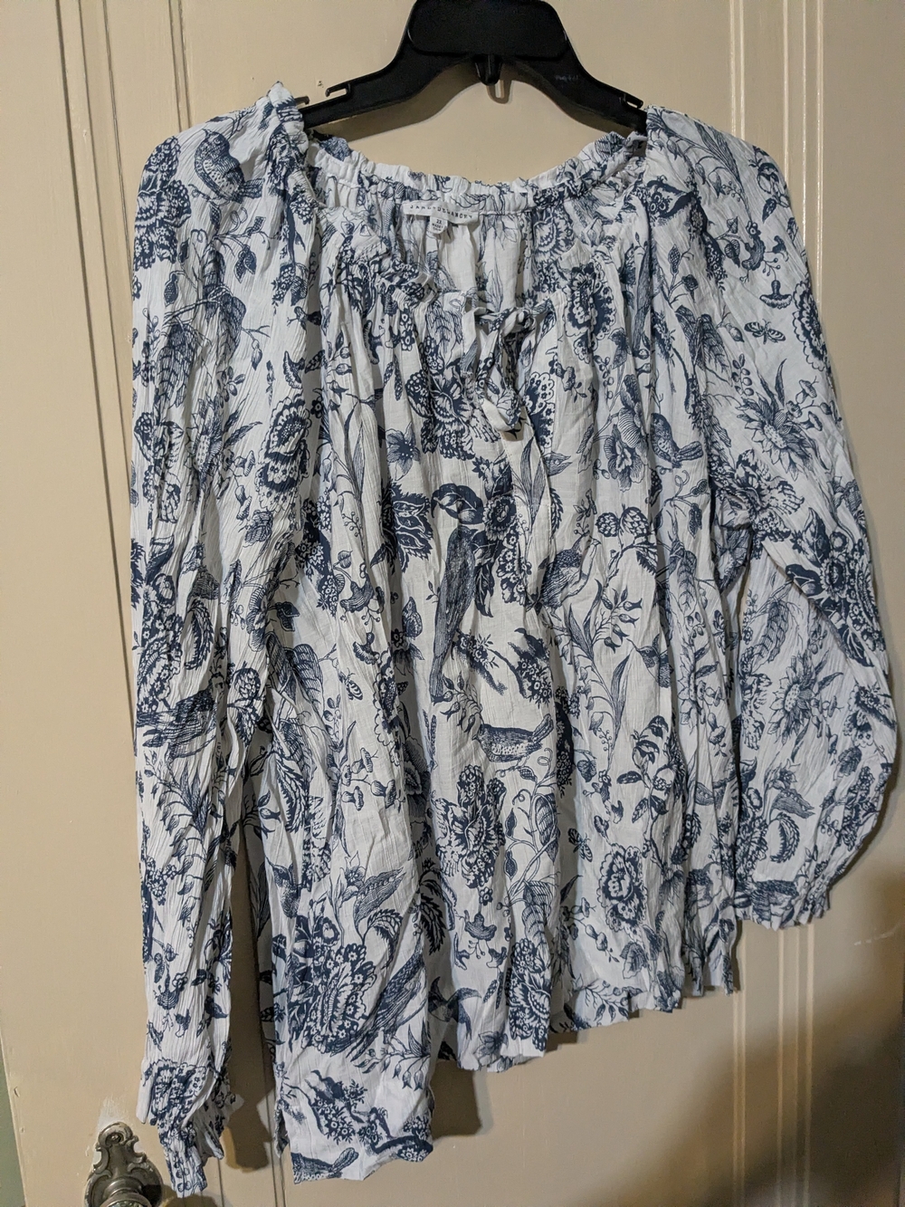 Jane and Delancey White and Blue Floral Peasant Blouse